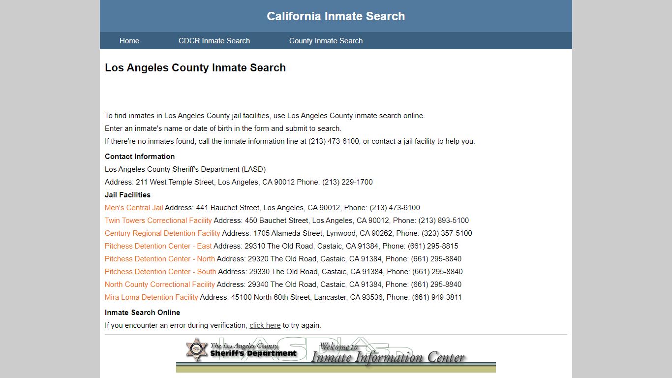 Los Angeles County Inmate Search