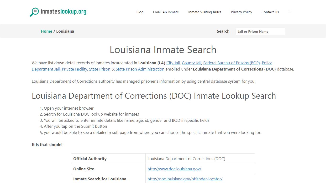 Louisiana Inmate Search - Inmates lookup